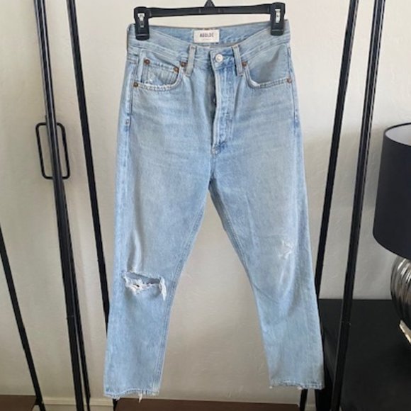 Riley Light Wash Distressed High Rise Straight Cropped Jeans - Picture 3 of 8